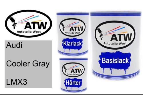 Audi, Cooler Gray, LMX3: 1L Lackdose + 1L Klarlack + 500ml Härter - Set, von ATW Autoteile West.